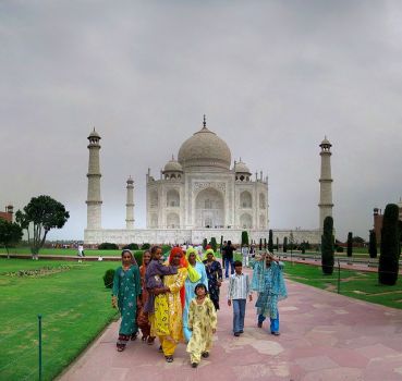 'Colorful visitors at Taj Mahal, India'..
