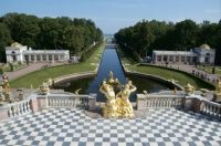 Peterhof fountain, canal to Bay of Finland.  Russia