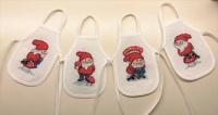 Gnome counted cross-stitch wine bottle aprons -- finished the set!