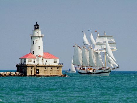 lighthouse ship tall wallpaper ships chicago sailing wallpapers lighthouses sea harbor harbour ocean past clipper beautiful sailboats light jetty desktop