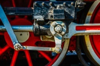 Driving wheels of a vintage steam engine locomotive