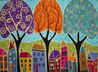 houses-trees-folk-art-abstract-karla-gerard