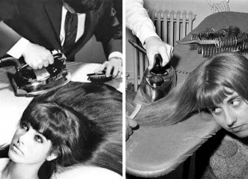 Hair straightening in the '60s, before flat irons...