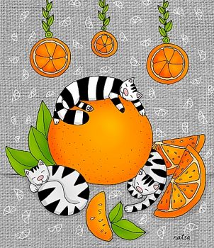 Striped Cats and Oranges