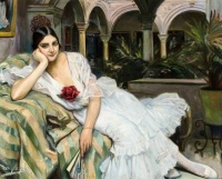 Diego Lopez Garcia - (Spanish, 1875 - 1969) - Sevillana in Her Courtyard (model: María Romero - "Maria the beautiful"), 1918. / Resize from 12 to 255 pieces.