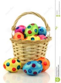 wicker basket filled colorful easter eggs
