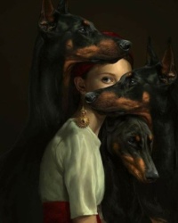 3 Dobermann Dogs and a Lady (puzzle 2)