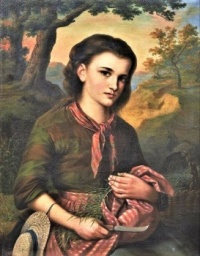Young girl chopping herbs in a forest setting
