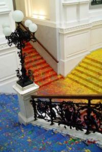 Paint-splattered steps at Zacheta Gallery by Leon Tarasewicz