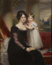 The Duchess of Kent with her daughter, the future Queen Victoria, by Henry Bone c. 1824—1825