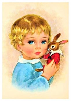 Themes Vintage illustrations/pictures - Child with little bunny