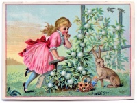 Vintage Easter Card Girl Rabbit, resizable 12 to 456 pieces