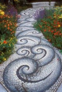 Swirling mosaic garden path