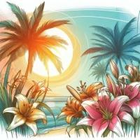 Palm trees & lilies   (resizable 9 to 306 pieces)