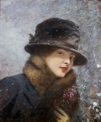 Henri Gervex - Jeune femme au bouquet de violettes sous la neige (Colette Gervex)