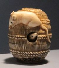 Netsuke:  Mouse on a Barrel