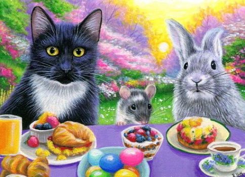 Cat, mouse and bunny Easter.