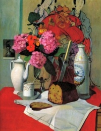 Still Life with Flowers Cake and Tea ~ Felix Vallotton (Swiss-French, 1865-1925 )