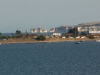 A view of Old Harry Rock seen from across Poole Harbour Dorset UK