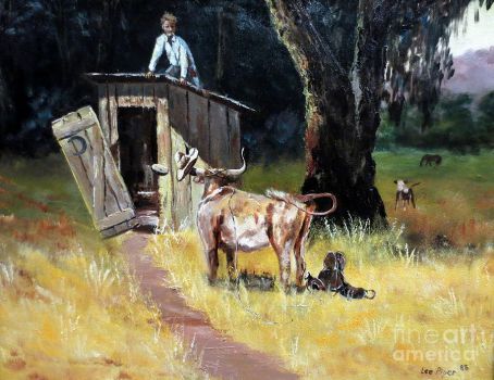 THEME:  "Outhouses"  Cowboy on the outhouse by Lee Piper