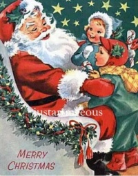 Vintage Christmas Art-Santa and Two Children 