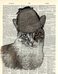 Detective Cat Sherlock  On Vintage Book Page