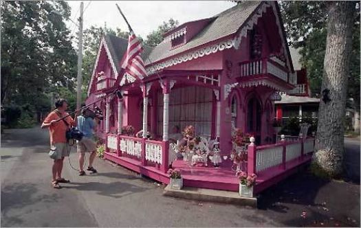Gingerbread Pink house in Martha's Vineyard, MA