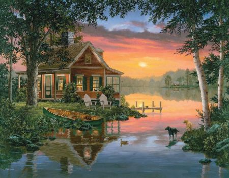 Solve Lake Cabin jigsaw puzzle online with 130 pieces