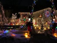 Christmas decorated house with lights
