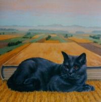 "Portrait Of A Feline Lying In A Field Of Book" By Francis Knopf