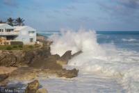 Crashing wWaves hitting seawalls in Bermuda