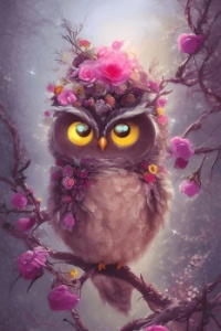Cute Owl in Flowers