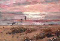 Laurits Tuxen—View from the beach in Skagen with children in the sunset, Skagen Nordstrand, 1910