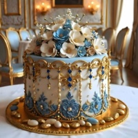 White, blue & gold cake