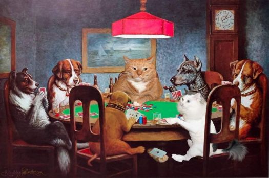 Jigsaw Puzzle Dogs (&Cats) playing poker Coolidge 96 pieces Jigidi