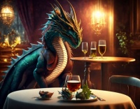 Dragon in pub with choice of wines