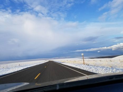 snowy road in Eastern Oregon