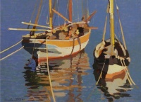Llewelyn Lloyd (Livorno, 1879-Firenze,1949) - Barconi all'Ormeggion (Barges at Mooring), 1926.