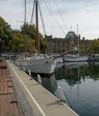 A quieter part of Constitution Dock, Hobart, with the Museum, Art Gallery behind.
