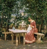 Gerhard Munthe (Norwegian, 1849–1929), The Artist's Wife in the Arbor (1889)