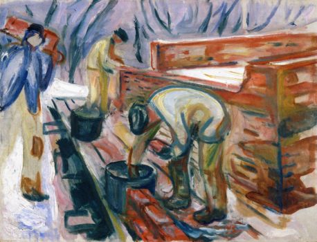 Edvard Munch--Bricklayers at Work on the Studio Building, 1920
