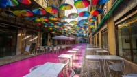 Colorful street Cais do Sodré in Lisbon, Portugal