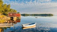 Sweden red house boat