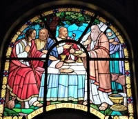 Stained glass window in cathedral in Addis Ababa, Ethiopia