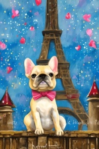 French Bull Dog and the Eiffel Tower