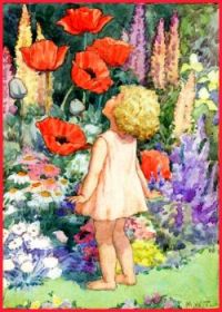 Small Girl Smelling Large Red Poppies (mini)