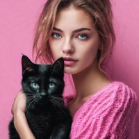 Piękna dziewczyna i jej piękny czarny kot