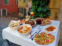 Traditional Italian food in the Trastevere district, Rome, Italy
