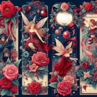 Art - Pretty Red Bookmarks - Roses & Fairies (9 - 144 Pieces)