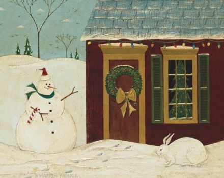 Solve House with Snowman-Warren Kimble jigsaw puzzle online with 99 pieces